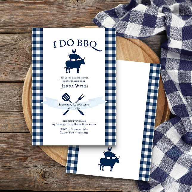 I Do BBQ Vintage Navy Blue Gingham Bridal Shower Invitation (I Do BBQ Invitation from my Rustic Farmhouse BBQ Bridal Shower)