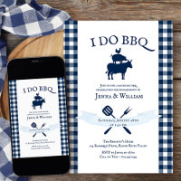 I Do BBQ Vintage Navy Blue Gingham Engagement