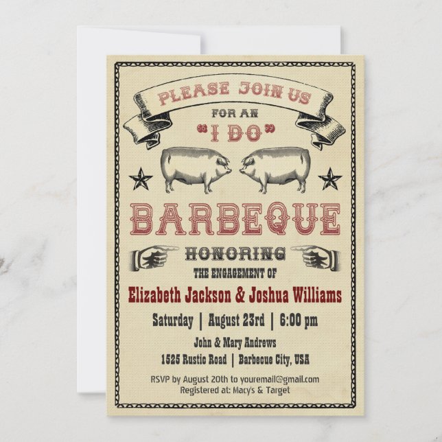 I DO BBQ - Vintage Pig Roast Invitation (Front)