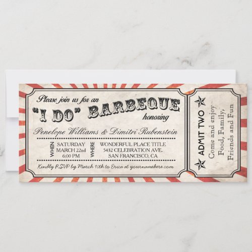 I DO BBQ Vintage Ticket Invitations