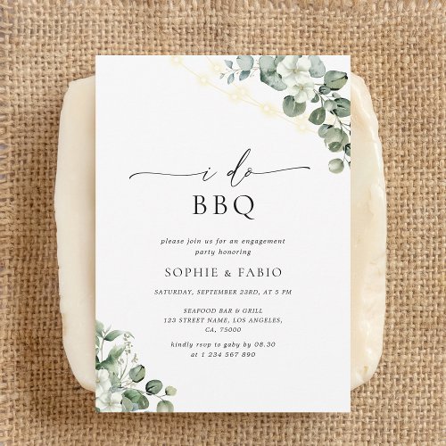 I Do BBQ Watercolor Eucalyptus Engagement Party Invitation