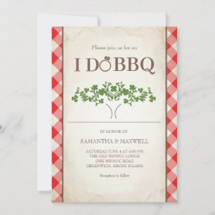 I Do BBQ Wedding Invitations Red Gingham Pattern