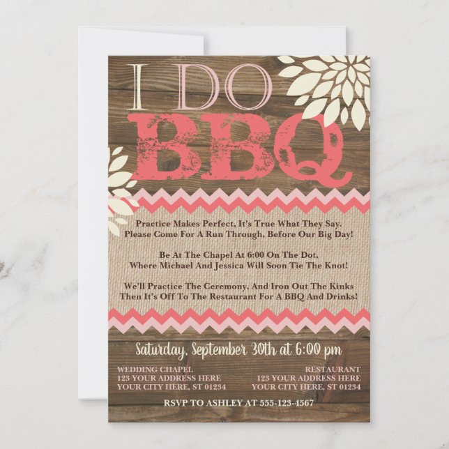 I Do BBQ Wedding Rehearsal Invitation | Rustic (Front)