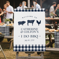 I Do BBQ Welcome Sign Vintage Blue Gingham