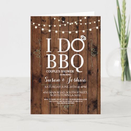 I DO BBQ Wood Folded Card Invitation Ring Rustic