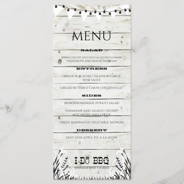 I Do BBQ Wood Texture Engagement Party Menu (Front)