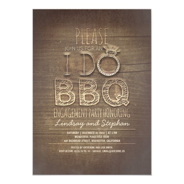 I Do BBQ Wooden Engagement Party Invitation