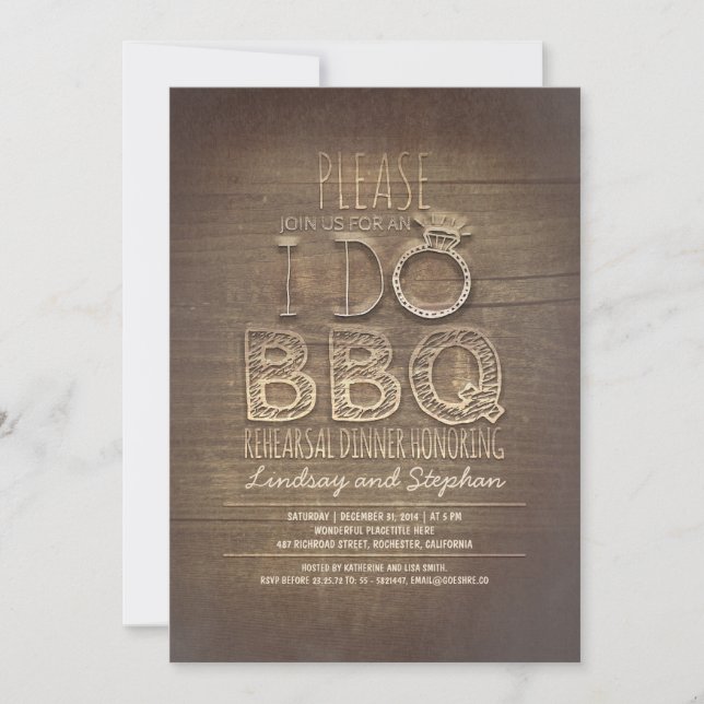 I do BBQ wooden rehearsal dinner invitation (Front)