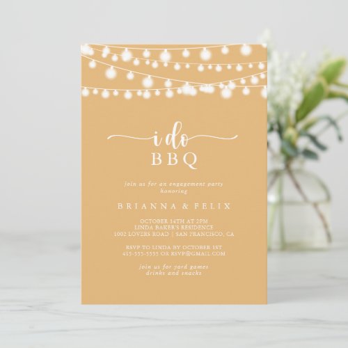 I Do BBQ Yellow Lights Engagement Party   Invitation