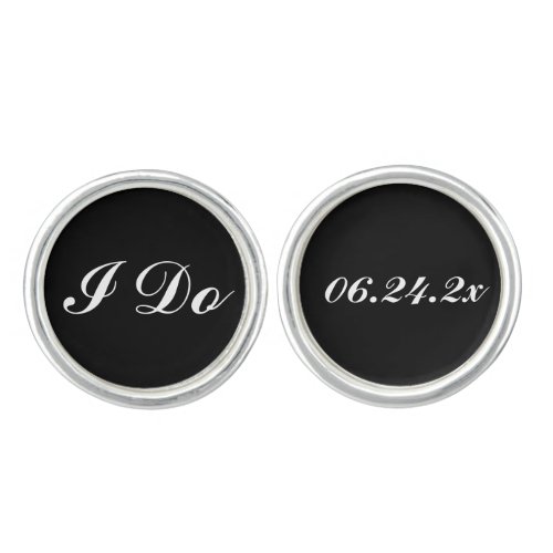 I Do Black and White Custom Wedding Date Groom Cufflinks