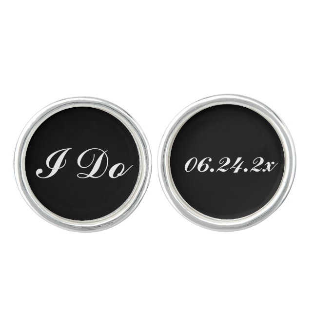 I Do Black and White Custom Wedding Date Groom Cufflinks (Front)