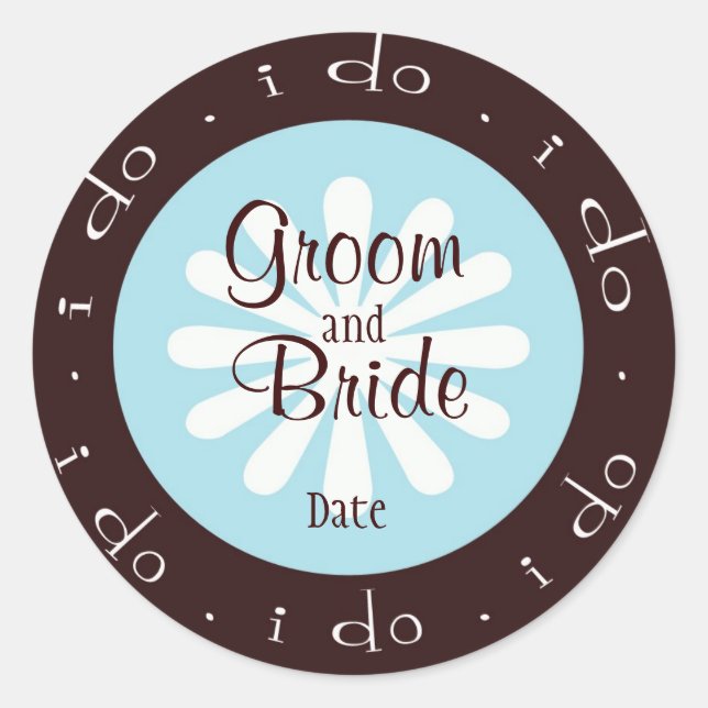 "i do" Blue and Brown Personalized Wedding Sticker (Front)