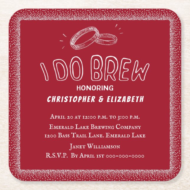 I Do Brew Blue Couples Wedding Shower Square Paper Coaster (Front)