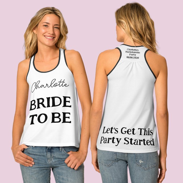 I Do Crew Bachelorette Party Black And White Name Tank Top (Front And Back)