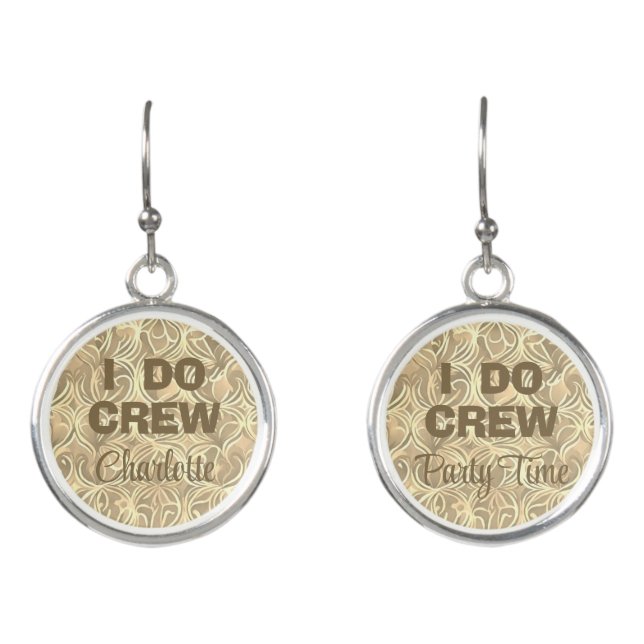 I Do Crew Bachelorette Party Name Gold Aztec Earrings (Front)