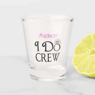 I Do Crew Black Pink Monogram Wedding Bridal Party Shot Glass