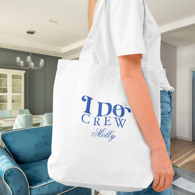 I Do Crew Modern Blue Bridesmaid Tote Bag (I Do Crew tote bag with modern serif font – perfect for bridesmaid proposals or bridal celebrations!)