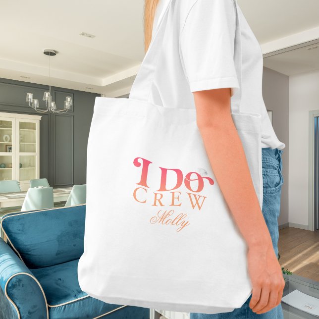 I Do Crew Pink Bridesmaid Tote Bag (I Do Crew tote bag with modern serif font – perfect for bridesmaid proposals or bridal celebrations!)
