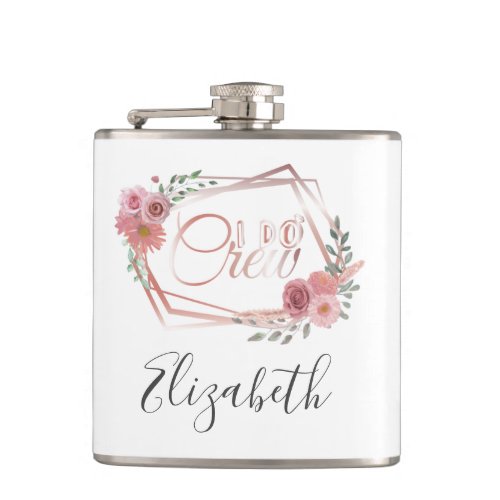 I Do Crew Pink Floral Blush Pink Flowers Greenery  Flask