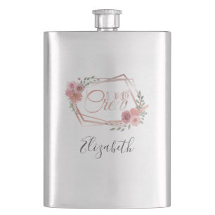 I Do Crew Pink Floral Blush Pink Flowers Greenery Flask