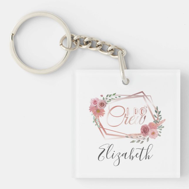I Do Crew Pink Floral Blush Pink Flowers Greenery  Keychain (Front)