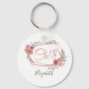 I Do Crew Pink Floral Blush Pink Flowers Greenery Keychain