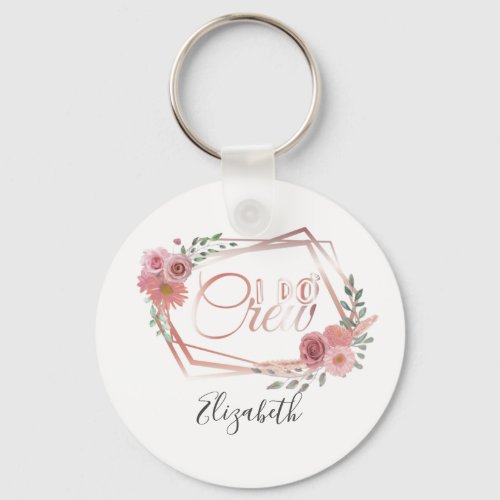 I Do Crew Pink Floral Blush Pink Flowers Greenery Keychain