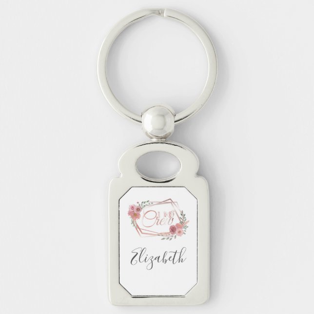 I Do Crew Pink Floral Blush Pink Flowers Greenery  Keychain (Front)