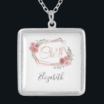 I Do Crew Pink Floral Blush Pink Flowers Greenery  Silver Plated Necklace<br><div class="desc">Personalize this silver plate necklace and make a great gift for your bridal party. I Do Crew saying with Pink Flowers and Frame.</div>