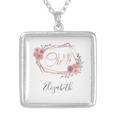 I Do Crew Pink Floral Blush Pink Flowers Greenery  Silver Plated Necklace