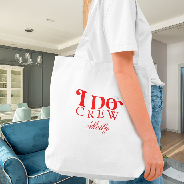 I Do Crew Red Bridesmaid Tote Bag (I Do Crew tote bag with modern serif font – perfect for bridesmaid proposals or bridal celebrations!)