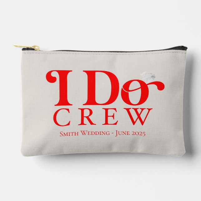 I Do Crew Red Simple Modern Bridesmaid Accessory Pouch (Front)