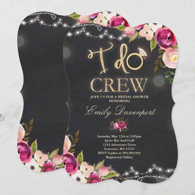 I Do Crew Rustic Bridal Shower Invitation Florals (Front/Back)