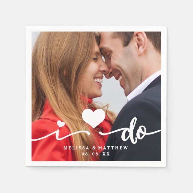 I Do Cute Heart Photo Wedding Paper Napkin (Front)