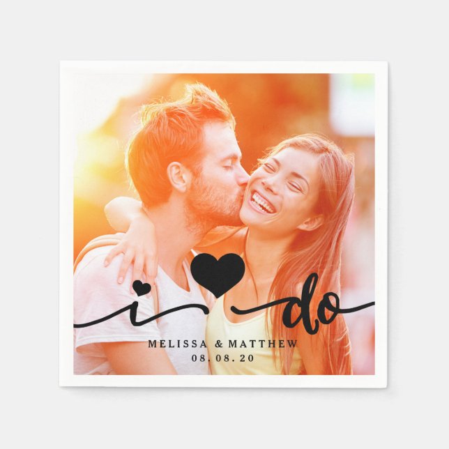 I Do Cute Heart Photo Wedding Paper Napkin (Front)