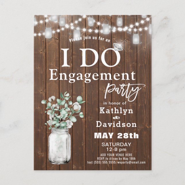 I Do Elegant Eucalyptus Mason Jar Engagement Party Invitation Postcard (Front)