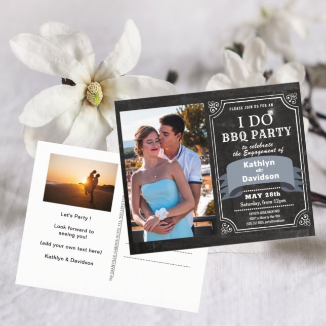 I DO Engagement 2 Photo BBQ Party Invitation Postcard (Creator Uploaded)