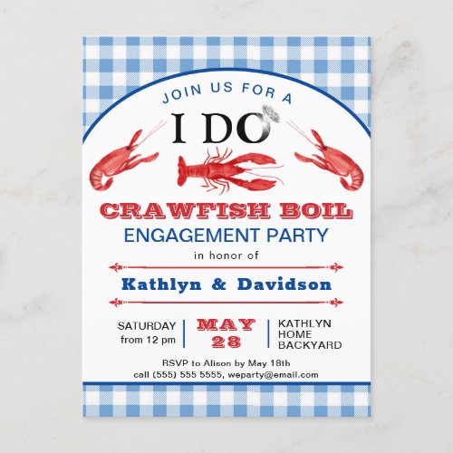 I DO Engagement Crawfish Boil Party Invitation Postcard