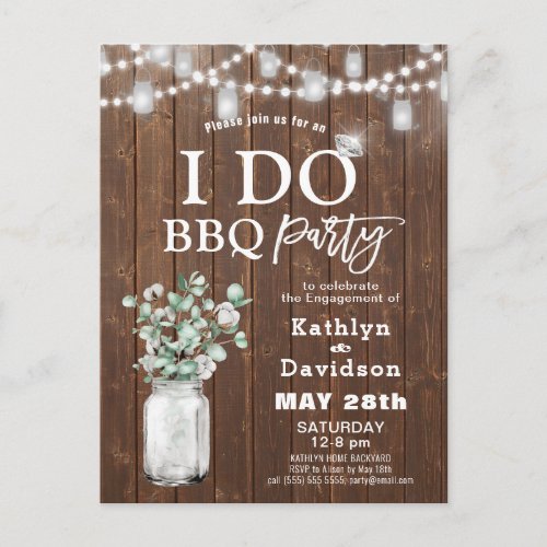 I DO Engagement Elegant Eucalyptus Greenery BBQ Invitation Postcard