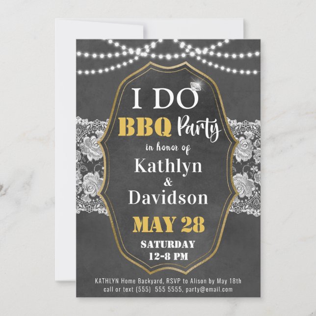 I DO Engagement Elegant Lace Chalkboard BBQ Party Invitation (Front)