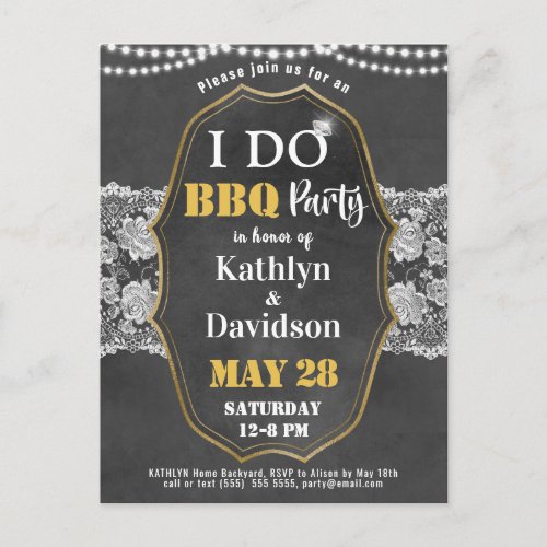 I DO Engagement Elegant Lace Chalkboard BBQ Party Invitation Postcard