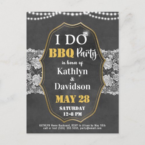 I DO Engagement Elegant Lace Chalkboard BBQ Party Invitation Postcard