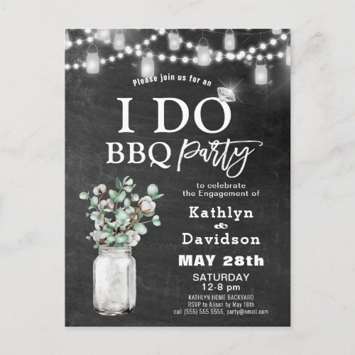 I DO Engagement Eucalyptus Floral Chalkboard BBQ Invitation Postcard