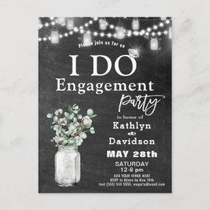 I DO Engagement Eucalyptus Floral Chalkboard Party Invitation Postcard