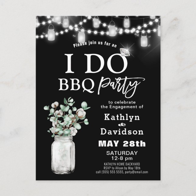 I DO Engagement Eucalyptus Greenery BBQ Party Invitation Postcard (Front)