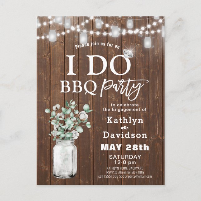 I DO Engagement Eucalyptus Photo BBQ Invitation Postcard (Front)