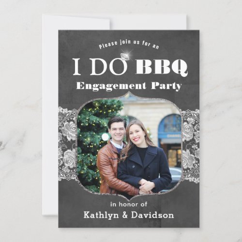 I DO Engagement Photo Elegant Lace Chalkboard BBQ Invitation