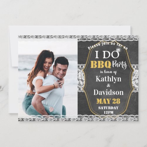 I DO Engagement Photo Elegant Lace Chalkboard BBQ Invitation