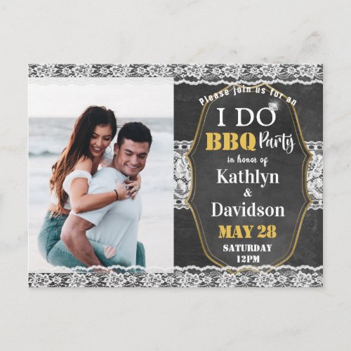 I DO Engagement Photo Elegant Lace Chalkboard BBQ  Invitation Postcard