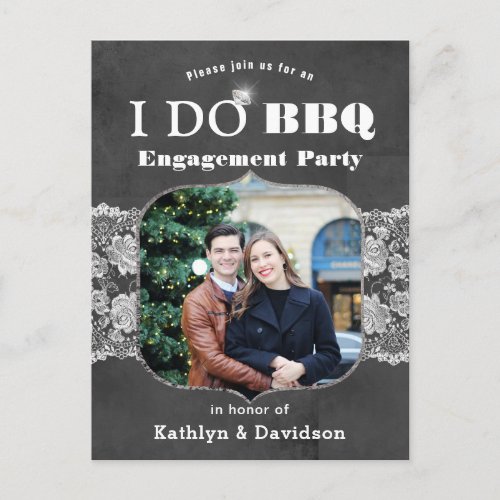 I DO Engagement Photo Elegant Lace Chalkboard BBQ Invitation Postcard